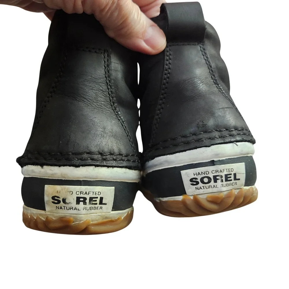 Sorel Out N About Leather Duck Boots Black White Waterproof NL2133-011 ‎ L 8.5